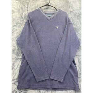 Big Dogs Mens L Blue Ribbed V-Neck LOGO Pullover Long Sleeve Sweater Shirt